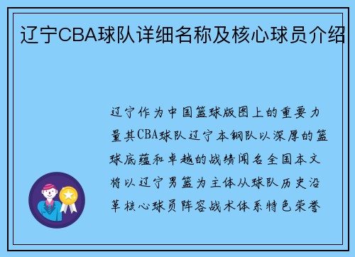 辽宁CBA球队详细名称及核心球员介绍